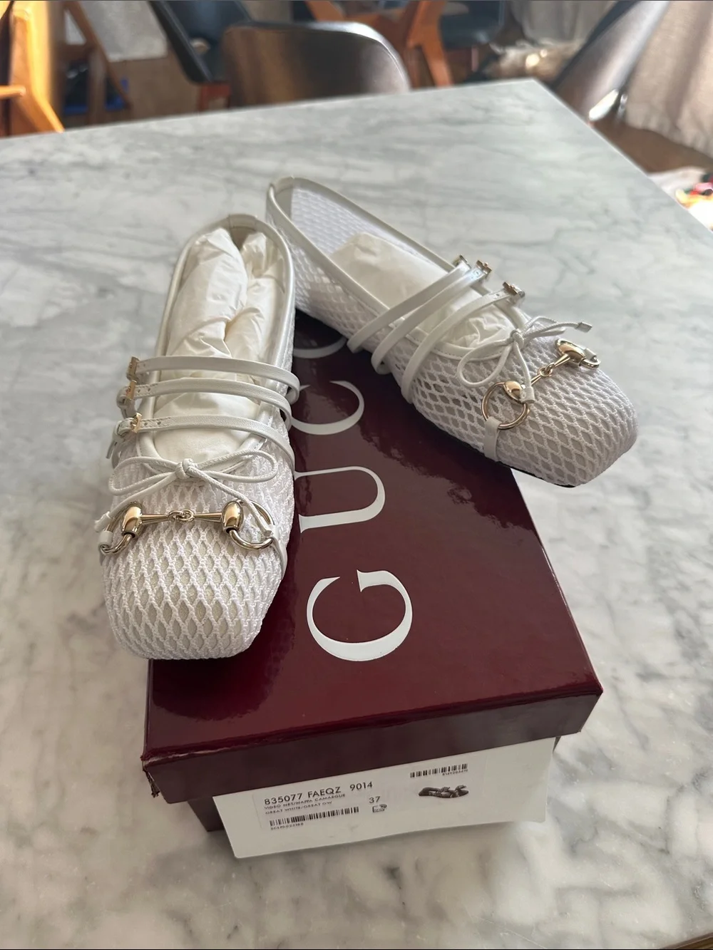 Gucci White Mesh Ballet Flats with Gold Horsebit Hardware size 37 NWT - Picture 4 of 5